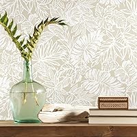 RMK11435WP Beige Batik Tropical Leaf Peel and Stick Wallpaper, Roll