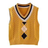 Kids Girls V-Neck Argyle Plaid Knit Sweater Vest School Uniform Pullover Waistcoat Autumn Casual Wear