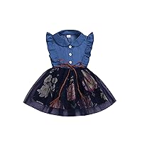 Toddler Baby Girl Denim Floral Dress Sleeveless Ruffle Mesh Princess Dresses Summer Clothes One Piece Outfits 6M-4T