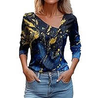Women's Blouses Dressy Casual Tie Dyed Colorful Printed Long Sleeve Lapel V Neck Button Pullover Top Work, S-3XL