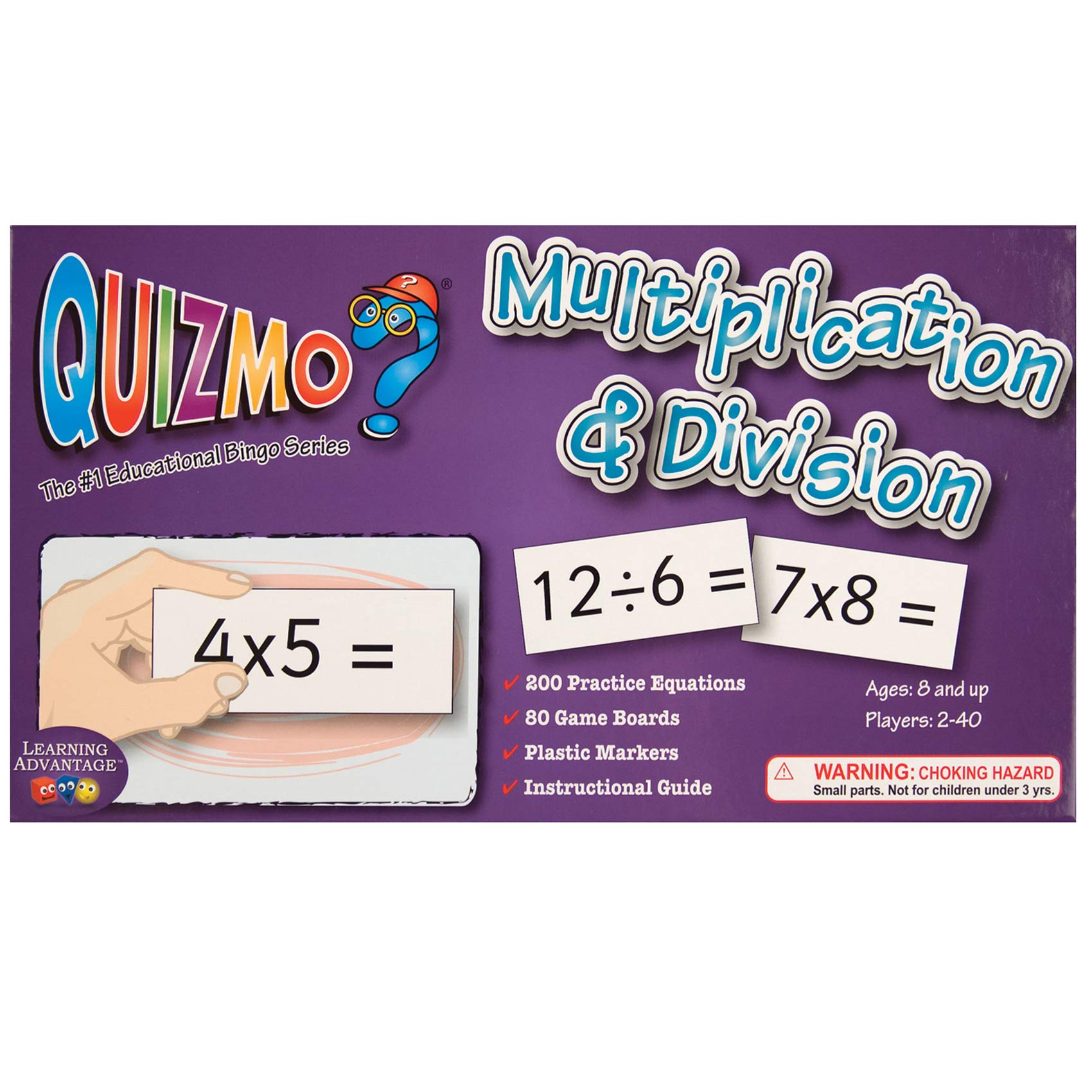 Learning Advantage QUIZMO Multiplication & Division - 40 Double-Sided Game Boards - Bingo-Style Math Game for Kids - Teach Multiplication and Division Through 9 (8243)