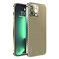 Luxury Titanium Metal Bumper Carbon Fiber Case for iPhone 12Pro Max Case Ultra Thin Shockproof Lens Protection Cover (Color : Gold, Size : for iPhone 13 pro)