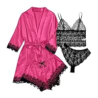 Silk Pajamas For Women Set 4 Piece Satin Sleepwear Classic Button Down Short Sleeve Pj Set Cute Loungewear
