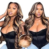 Wear And Go Glueless Wigs Human Hair Pre Plucked Pre Cut 4/27 Highlight Body Wave Lace Front Wigs Human Hair 180% Density 5x5 HD Lace Closure Wigs Ombre Honey Blonde Human Hair Wig For Women (28 Inch)