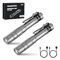 WORKPRO Rechargeable Pen Light, Mini Flashlight, 2 Pack Ultra-Compact EDC Flashlight, Pocket Flashlight with Clip, Memory Function and 3 x USB C Cable Included, Gray