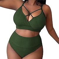 Bathing Suite Cover Women Solid Color Suspender High Waisted Bikini Plus Size Swimsuit