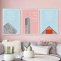 Modern architectural wall art, simple style, Morandi colors, pink, blue, inspiring high-rise canvas decorative posters 13*18CMX3 Frameless
