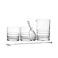 Crafthouse by Fortessa Professional Barware Tools by Charles Joly,Double Old Fashioned/DOF Set of 2, Mixing Glass, Julep Strainer, Bar Spoon, 5 Piece, Silver