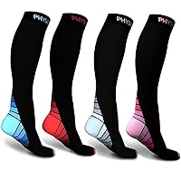 Physix Gear Sport Compression Socks for Men & Women 4 Pairs Small-Medium (Black/Pink + Black/Blue + Black/Grey + Black/Red) S-M