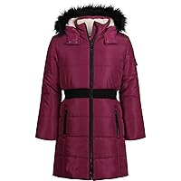 HUDSON Girls' Hooded Winter Puffer Jacket, Heavy Weight Coat with Full Length Zipper