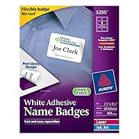 Avery Adhesive Name Badges, 2.33 x 3.38 Inches, White, Sold as 4 Pack (5395)