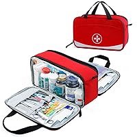 Full Open Medicine Bag Empty, Family First Aid Bag, Small Medicine Storage Bag,Pill Bottle Organizer for Emergency Medical Supplies, First Aid Box,First Aid Kit Bag, Red (Bag Only)
