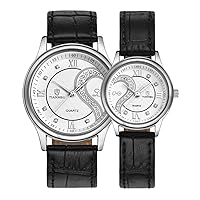 Dreaming Q&P Unisex Analogue Quartz Pair Watch with Genuine Leather Strap Set of 2