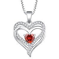 YL Heart Necklace for Women 925 Sterling Silver Doule Love Heart Pendant Necklace 12 Birthstone Cubic Zirconia Jewellery Gifts for Her Wife Girlfriend
