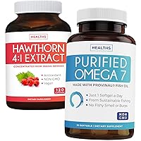 Bundle of Purified Omega 7 & Hawthorn Berry Extract - Cardio Care Combo - Purified Omega 7 Softgels (Non-GMO)(30 Softgels) & Hawthorn Berry Extract (Non-GMO) 120 Vegan Capsules