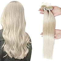 18 Inch Cold Fusion Hair Extensions Silicone Microbead Hair Extensions Remy Micro Loop Hair Extensions Color #60A White Blonde Extension Bead 50Grams 50Strands Per Pack