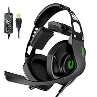 Jeecoo J65 USB Gaming Headset for PC - 7.1 Surround Sound Heavy Bass Headphones with Unique Cushion Pads, Clear and Crystal Microphone - Plug & Play for Laptop Computers (Renewed)