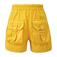 FEESHOW Kids Girls Loose Elastic Waistband Shorts Solid Color Big Pocket Cargo Hot Pants for Casual Wear