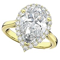 Allurez (4.69ct) 14k Yellow Gold Pear Shaped Halo Diamond Engagement Ring - Size: 9.25