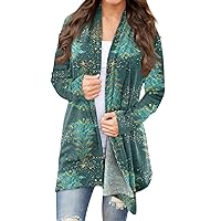 Fall Jacket, Christmas Women'S Fashion Casual Printed Long Sleeve Cardigan Tops Jacket Hooded Puffer Women Clothes For Zip Up Jackets Vest Boho Green Crop Ladies Jacket Hoodie (4XL, Dark Green)