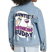 Auntie's Drinking Buddy Toddler Denim Jacket - Phrase Jean Jacket - Word Art Denim Jacket for Kids
