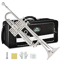 EASTROCK Bb Trumpet Standard Trumpet Set with Carrying Case,Gloves, 7C Mouthpiece, Cleaning Kit, Tuning Rod (Silver)