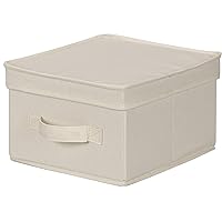 Household Essentials 111 Storage Box with Lid and Handle - Natural Beige Canvas - Medium,Natural Trim