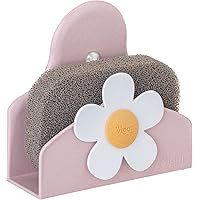 Florganic Sponge & Holder Set, Eco-friendly, Daisy-decorated Sponge Holder with Suction Cup and Sponge, Pink