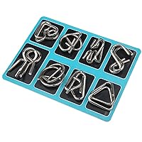 Kids Brain Teaser IQ Test Toy Metal Wire Puzzle Set of 8 Iron Link Unlock Interlock Game Chinese Ring Magic Trick Toy