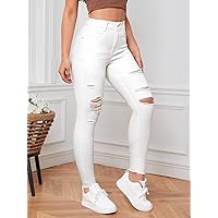 Jeans for Women- Ripped Skinny Jeans (Color : White, Size : 32)