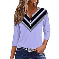 3/4 Sleeve Tops for Women Summer Dressy Casual Henley Neck Shirts Three Quarter Sleeve Loose Blouses Tops