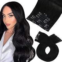 Moresoo Bundle Clip+Sew in Human Hair Extensions 20 Inch Black Hair Extensions Color #1 Jet Black (120g+100g) Double Weft Hair Extensions Remy Human Hair