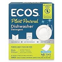 ECOS Dishwasher Detergent Sheets with Rinse Aid, Plastic-Free Packaging, 45ct, Liquidless