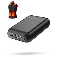 Topdot Heated Vest Battery Pack - 7.4V/5V 16000mAh Rechargeable Power Bank with LED Display and DC/USB/Type-C Output for Heated Vests, Jackets, and Hoodies - Portable Charger with USB-C Charging Cord