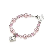 Elegant Big Sister Heart Silver Charm with Pink European Simulated Pearls Keepsake Child Girl Bracelet (BBSM)