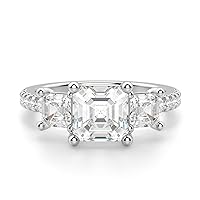 Kiara Gems 3 TCW Asscher Diamond Moissanite Engagement Ring, Wedding Ring Eternity Band Vintage Solitaire Halo Hidden Prong Setting Silver Jewelry Anniversary Promise Ring Gift