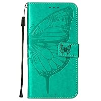Funda para iPhone 13 Pro Max Butterfly Series Full Body Green Leather Wallet Flip Phone Cover Magnetic Buckle Close Built Credit Card Holder Kickstand