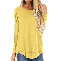 Cutekolve T Shirts for Womens Long Sleeve Casual Fall Tops Tees Ladies Loose Tunic Top Side Split Tshirts