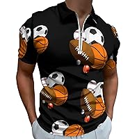 Sport Balls Mens Polo Shirts Quick Dry Short Sleeve Zippered Workout T Shirt Tee Top
