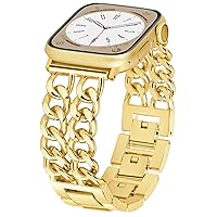 Compatible with Dressy Designer Apple Watch Bands for Women Men 40mm 41mm 38mm, Double Chain Design Adjustable iWatch Bands for Apple Watch Ultra 2 1 SE Series 9 8 7 6 5 4 3 2 1 Band (Gold)