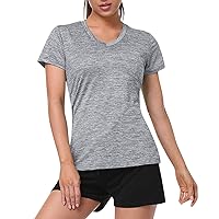 2024 Women Casual Activewear T Shirts Moisture Wicking Basic V-Neck Short Sleeve Slim Fitted Tight Fit Going Out Tops