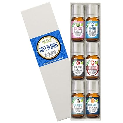 Essential Oils Best Blends Set of 6-100% Pure, Therapeutic Grade Essential Oils Set - 6/10mL Bottles (Breathe, Good Sleep, Head Relief, Muscle Relief, Stress Relief, and Health Shield)
