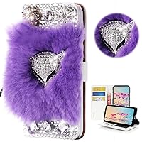 STENES Bling Wallet Phone Case Compatible with Samsung Galaxy A03 Core Case - Stylish - 3D Handmade Luxury Fox Design Magnetic Wallet Stand Leather Cover Case - Purple