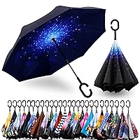 SIEPASA 40/49/56/62 Inch Inverted Reverse Upside Down Umbrella, Extra Large Double Canopy Vented Windproof Waterproof Stick Umbrellas with C-shape Handle.