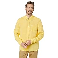 Lacoste Mens Long Sleeve Regular Fit Linen Button Down With Front Pocket