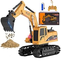 Construction Excavator - Toy Engineering Digger Truck, Remote Control Rechargable Hydraulic Car for 6 7 8 9 Year Old Boys Girls, Educational Birthday Gifts for Kids 3 4 5 Years Old