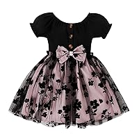Toddler Girls Short Sleeve Floral Prints Princess Dress Dance Party Dresses Clothes Dinosaur Outfit for Girls
