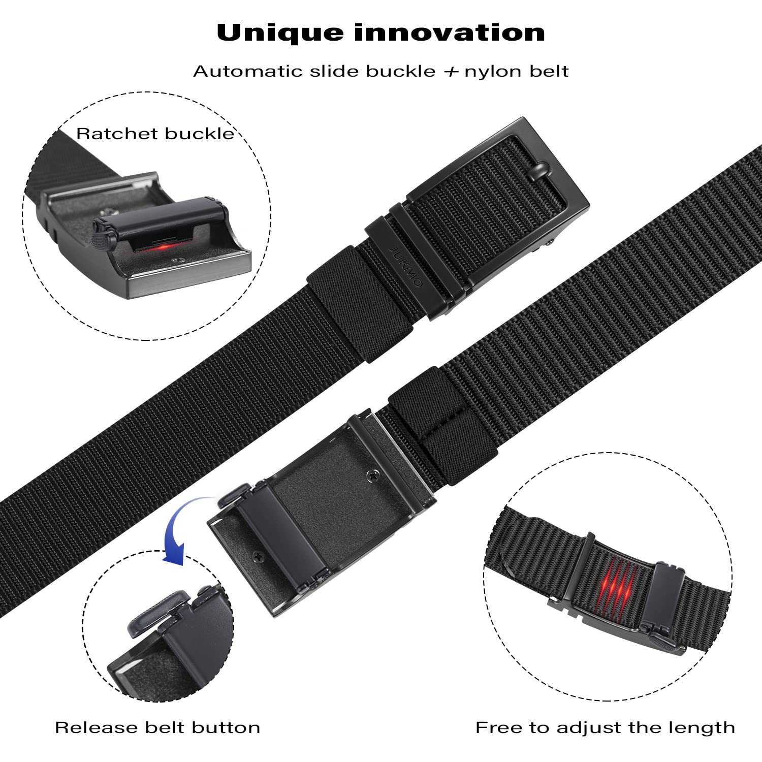 JUKMO Ratchet Belt for Men, Nylon Web Tactical Belt with Automatic Slide Buckle