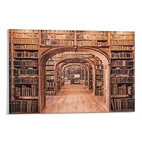 Bookshelf Background Art Deco - Library Shelf Full of Books Decorative Poster - Home Wall Canvas Pri Canvas Painting Wall Art Poster for Bedroom Living Room Decor 20x30inch(50x75cm) Frame-style