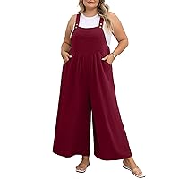 OLRIK Plus Size Jumpsuit for Women Wide Leg Casual Summer Rompers Adjustable Loose fit Overalls Jumper with Pockets